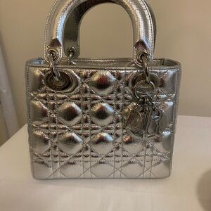 Dior Silver Quilted Metallic Lady Dior Shoulder Bag